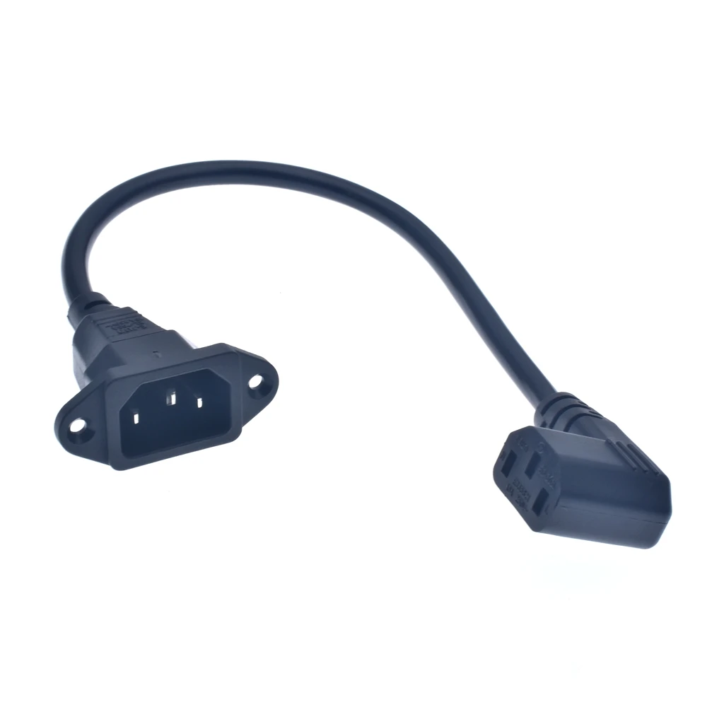 IEC320 C14 to C13 Extension cord,C14 with screw holes and C13 Right Angled Short,30cm lenght,H05VV-F 3G 0.75MM