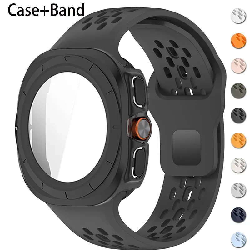 Silicone Sport Watchband with Tempered Glass Cover