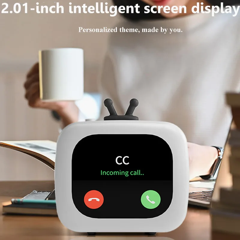 Mini Smart Bluetooth Speaker Touch Screen Alarm Clock Music Box Bluetooth Call APP Control Soundbar with Photo Album Calendar