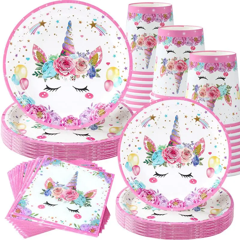 Birthday Tableware Set Birthday Party Supplies Party Supplies Unicorn Theme Party Disposable Tableware Unicorn Birthday Party Decorations Kids Baby Shower Girl Birthday Supplies