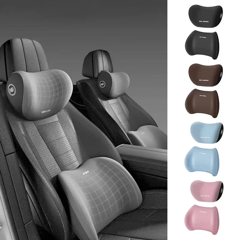 HOT Car Neck Pillow PU Leather Lumbar Waist Support For Seat Memory Backrest Headrest Cushion Auto Gadget Accesorios Interior