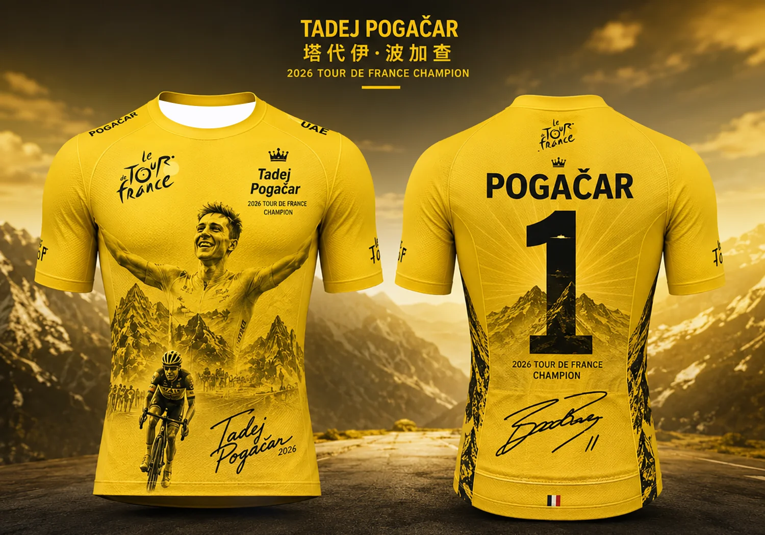 2026 Tour De France Champion Gedenk-T-Shirt Pogacar Evenepoel Del Toro Bedrucktes Kurzarm-T-Shirt Geschenk für Fahrradliebhaber