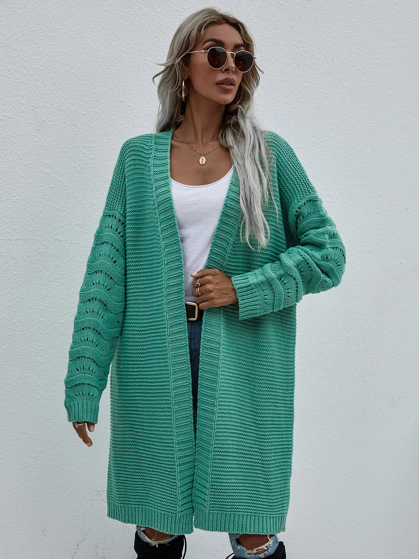 New Winter Sweater Coat Women's Commute Green Cardigans Casual Long Knitted Cardigan  Sweater Jacket V-Neck Full Cardigans