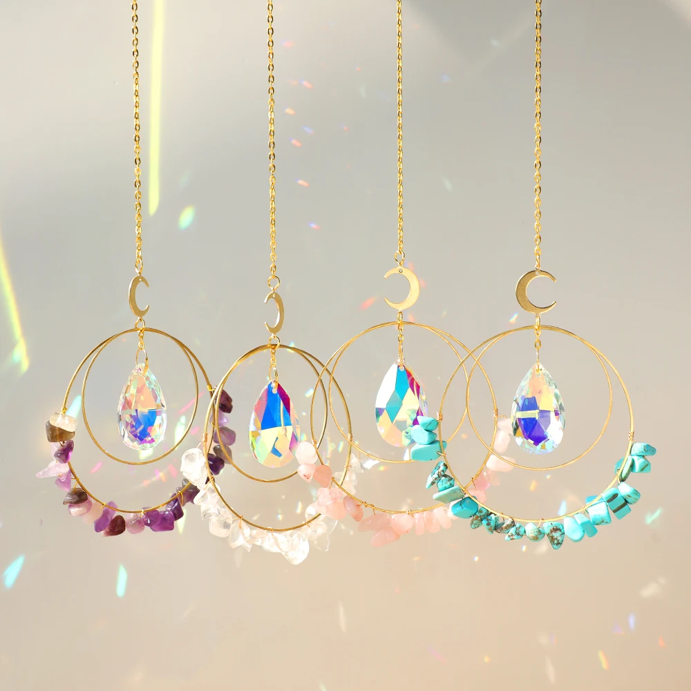 Crystal Suncatcher for Car Rainbow Prism Window Garden Decoration Outdoor Natural Stone Sun Catcher Crystal Gemstone Home Decor sun catcher,sun catchers,window ornament