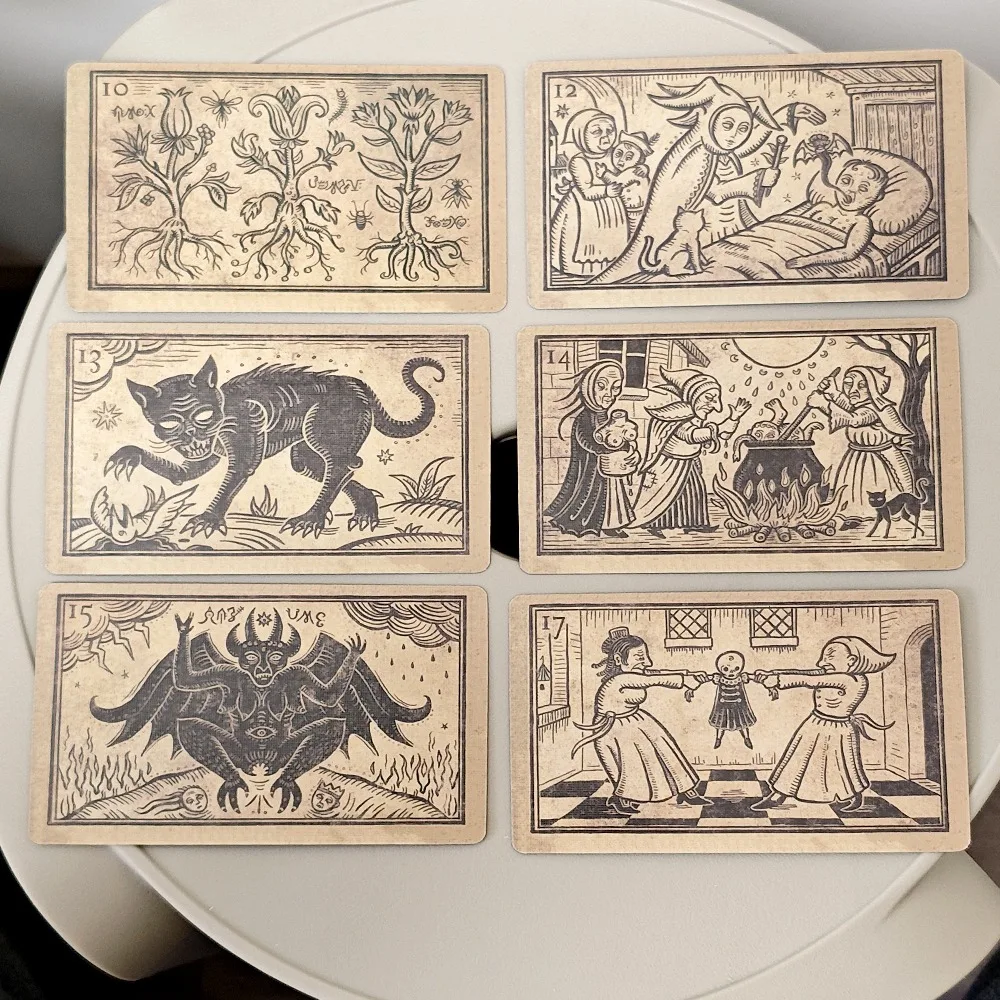 Mildred Payne's Oracle 10.3*6cm of Black Enchantment 52 Pcs Black Line Imagery Woodblock Style Cards 4