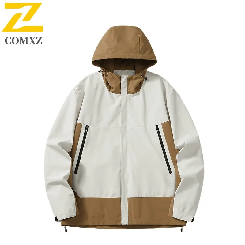 COMXZ Urban Outdoor Mens Jacket Hooded Mountaineering Windproof Motorcycle Jacket Daily Style Lightweight Autumn Outerwear