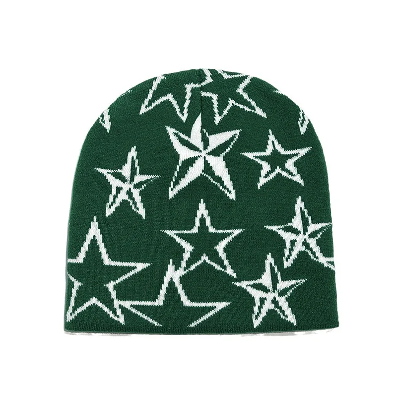 Autumn and Winter Star Pentagram Knitted Hat Vintage Men's and Women's Woolen Hip Hop Print Beanie Hat Outdoor Sports Warm Cap knitted hat,knitted cap,knitted beanie,embroidered beanies,skullies beanies,fashion beanies,winter hat