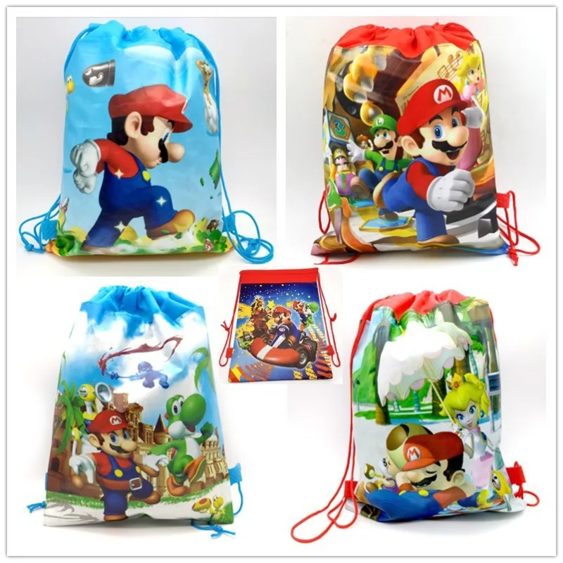 

New Super Mario Bros Kids Sports Backpack Drawstring Bag Kawaii Mario Anime Non-woven Bundle Pocket Kids Party Birthday Gift