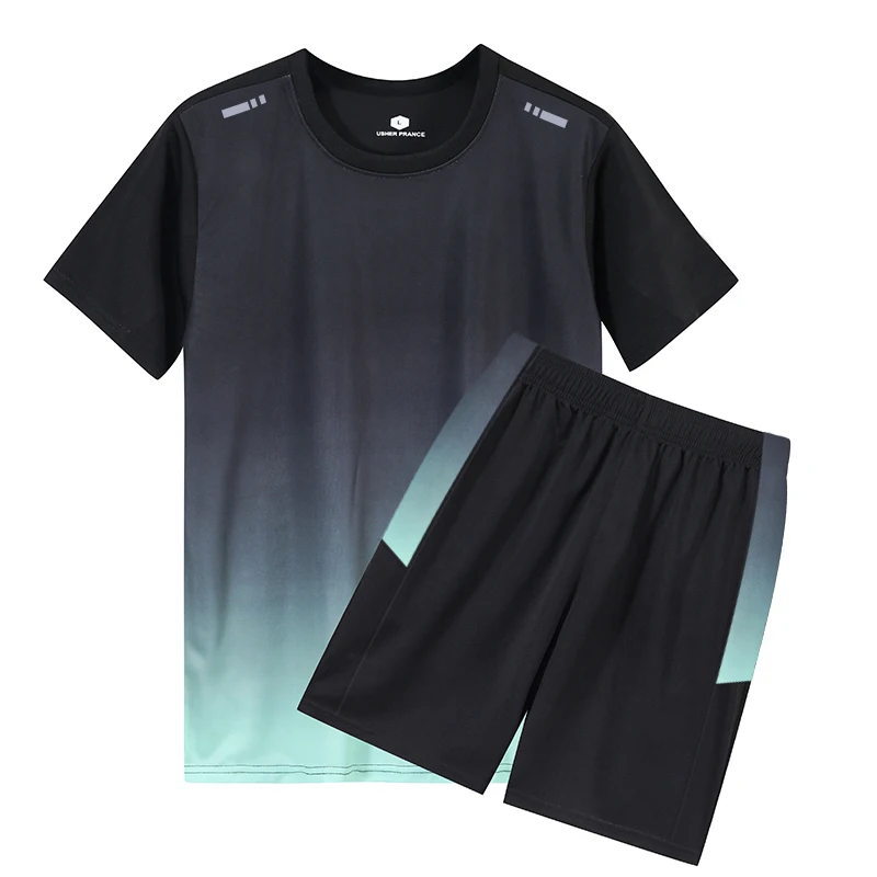 Completo Sportivo Estivo da Uomo: T-shirt a Maniche Corte con Sfumature ad Asciugatura Rapida e Pantaloncini per Allenamento, Basket e Corsa - immagine 2