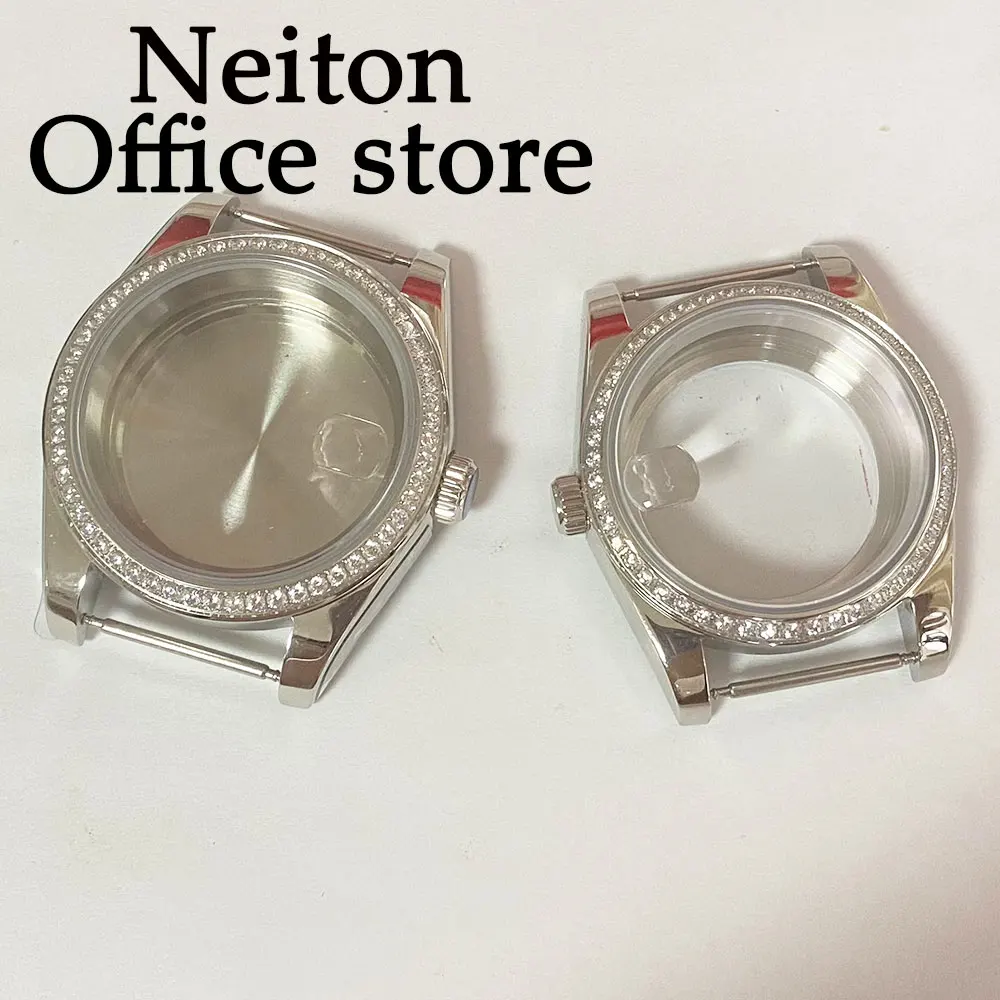 

NEITON 36mm/39mm silver watch case sapphire glass gemstone bezel fit NH35 NH36 NH34 ETA2824 2836 Miyota8215 PT5000 movement
