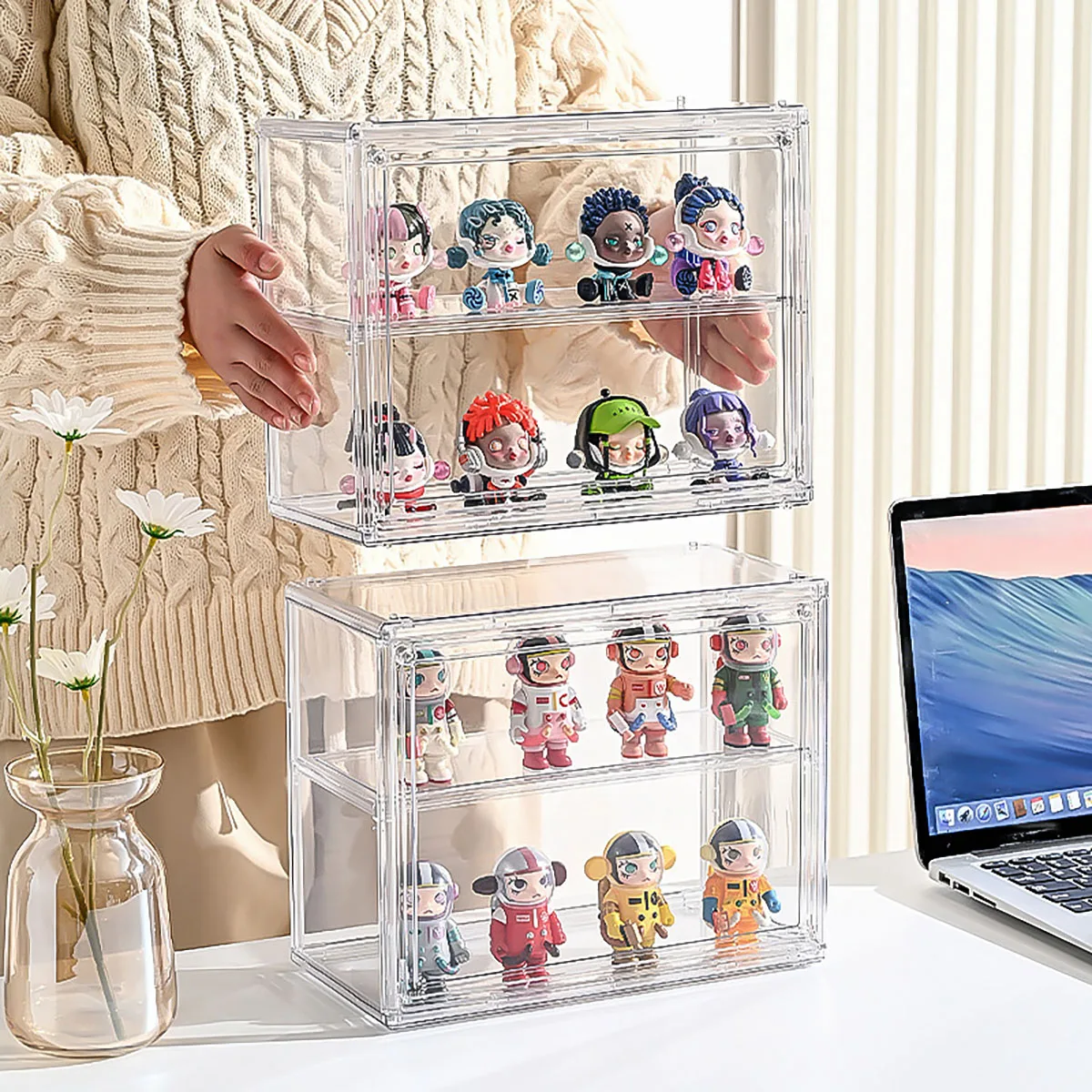 1pc Three Layer Acrylic Display Rack Transparent Ladder Handmade Anime Car Model Blind Box Storage Box Jewelry Sorting Box 3
