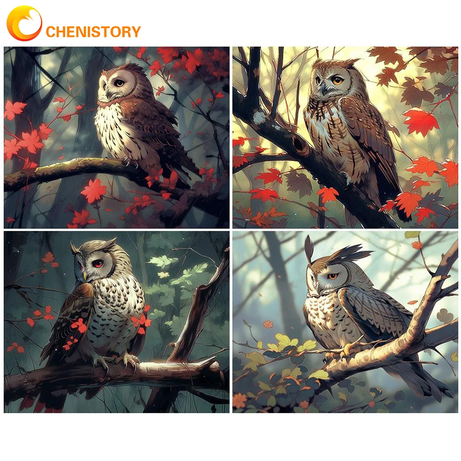 

CHENISTORY Owl Painting By Numbers DIY Kits For Adult On Canvas Acrylic Paint Animal Drawing Coloring By Number For Home Decor A