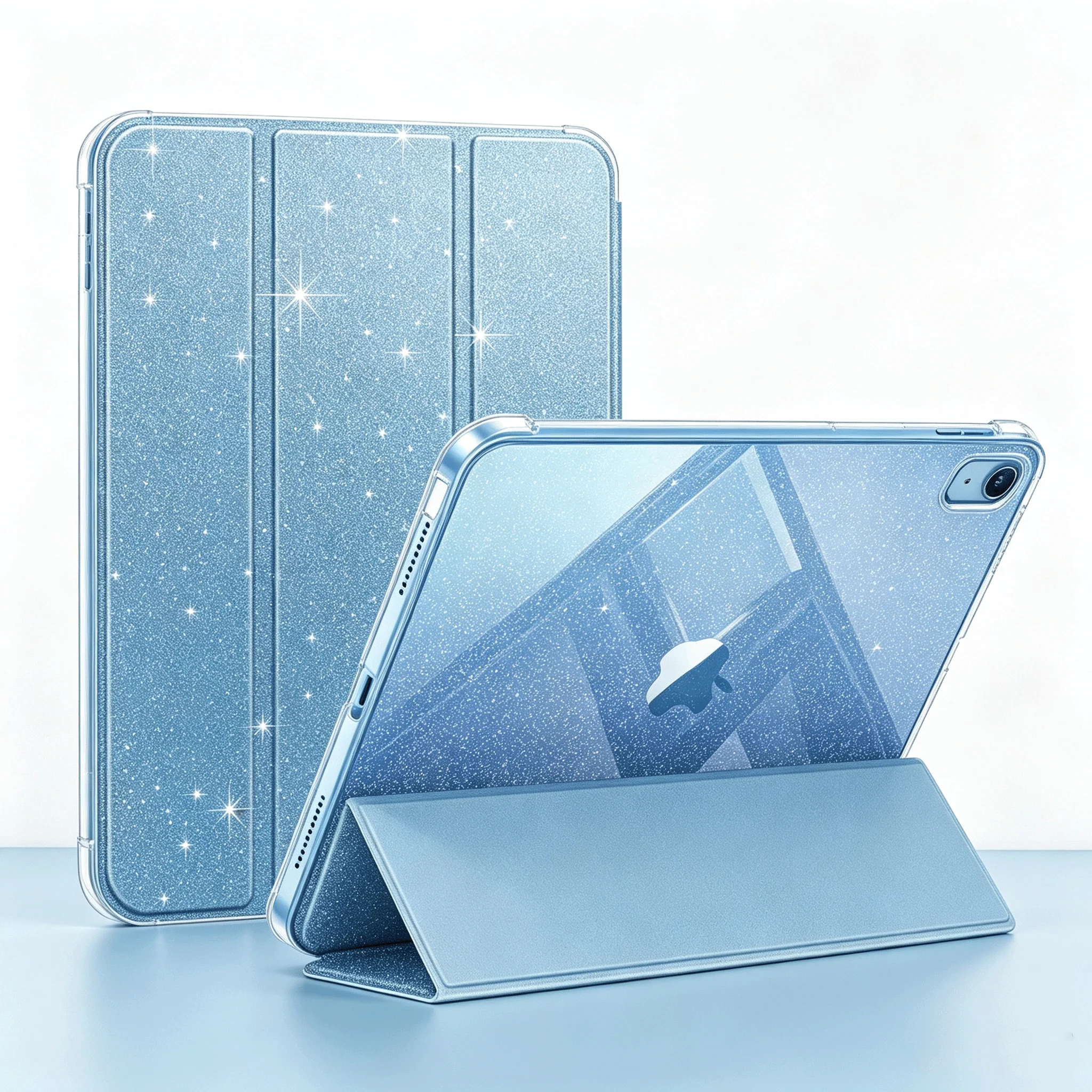 Glitter Sparkly Frosted Clear Tablet Case with Auto Sleep/Wake Multi-Angle Stand
