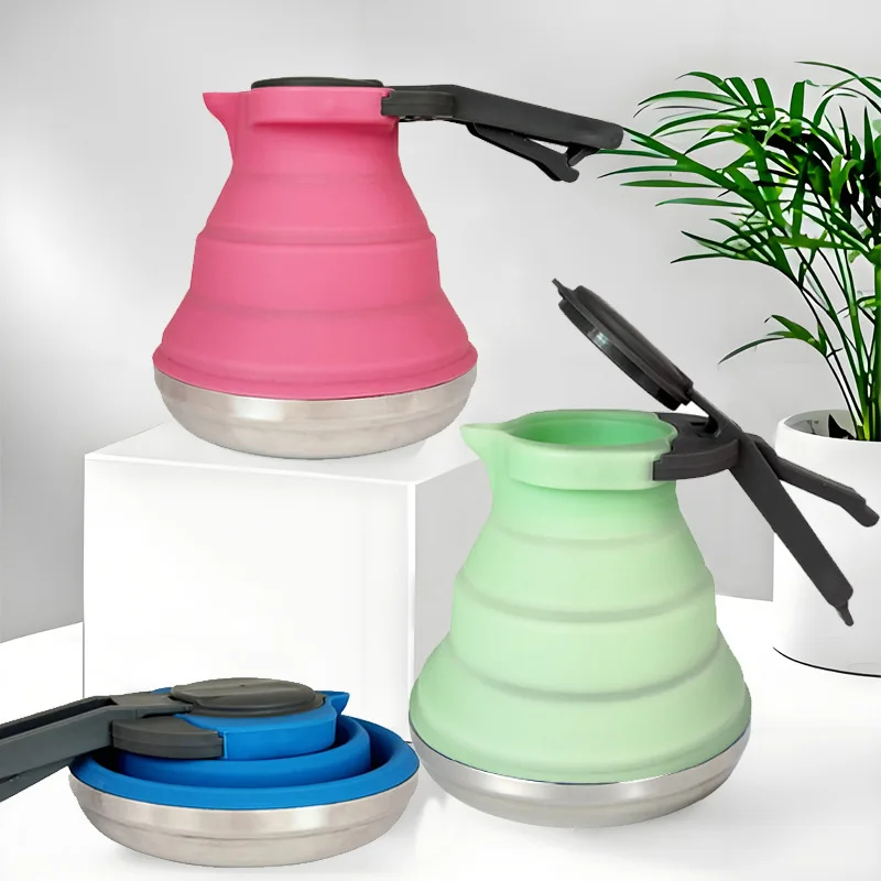 thumbnail image 2 of 1.2L Portable Steel Silicone Kettle Collapsible Folding Pop-Up Camping Travel Water Kettle 2 of 9