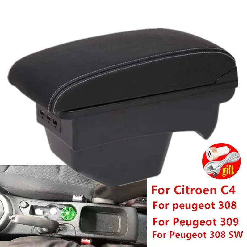 

For Peugeot 308 2008 2009 2010 2011 2012 T7 SW / Citroen C4 2011 Armrest Box Retrofit Parts Car Center Storage Box USB Accessory