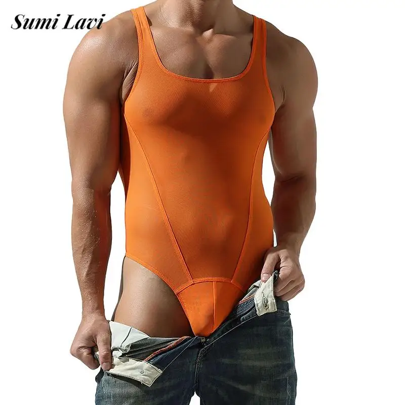 Spring Summer Sexy Transparent Jumpsuits For Men Casual Elastic Slim Fit Sleeveless Bodycon Bodysuits Mens Solid Color Overalls