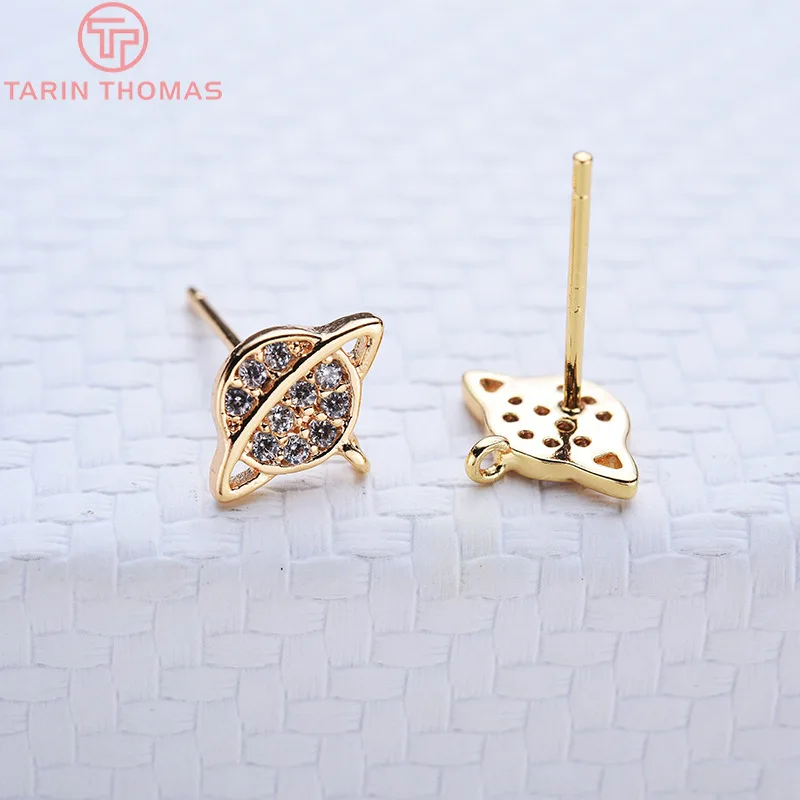 (2220)4PCS 9.3*7.5mm 24K Gold Color Brass with Zircon surround Planet Stud Earrings High Quality Diy Jewelry Findings Accessorie | Украшения