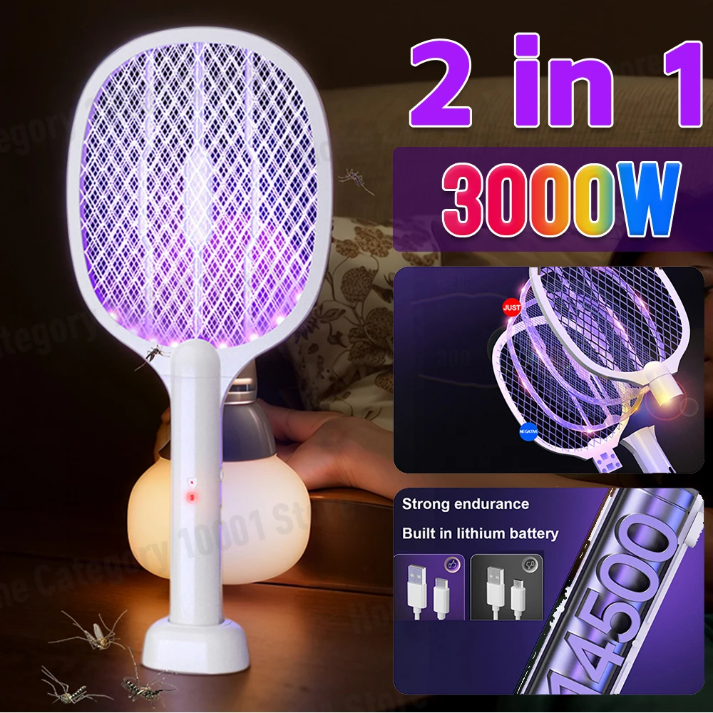 전기 모기 라켓 모기 킬러 램프, USB 충전식 접이식 모기 스와터 플라이 스와..