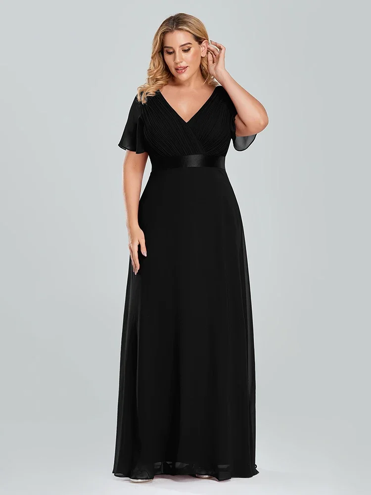 Women&rsquo;s Plus Size Evening Dress Long Simple Elegant V Neck Ruffled Chiffon Formal Wedding Party Dress Bridesmaid Ballgown satin wedding dress bridesmaid dresses