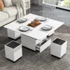 Modern White Lifting Glass Coffee Table, Multifunctional Table with Drawers and Storage 1