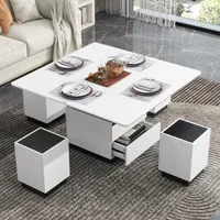 Modern White Lifting Glass Coffee Table, Multifunctional Table with Drawers and Storage 1