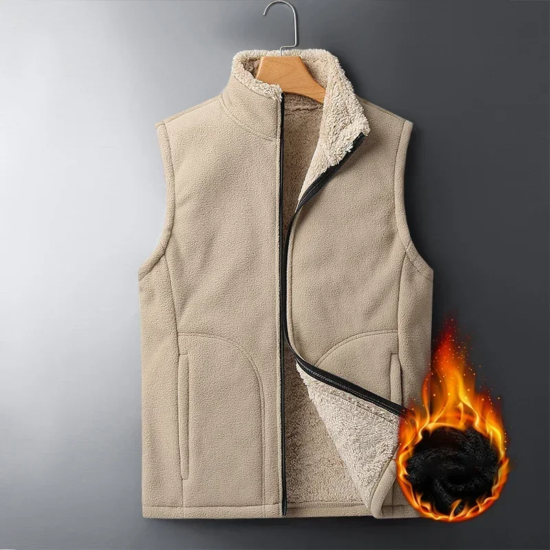 Men's Winter Stand-up Collar Velvet Vest Versatile Outdoor Sports Windproof Vest Men's Winter Casual Thick Thermal Vest