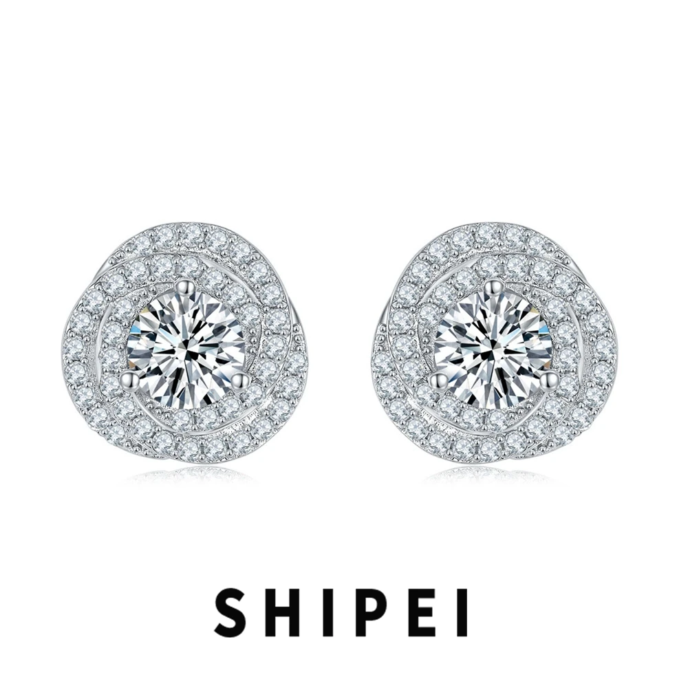 

SHIPEI 1CT Flower D Moissanite Diamond Stud Earrings Fine Jewelry For Women Sparkling 100% 925 Sterling Silver Anniversary Gift