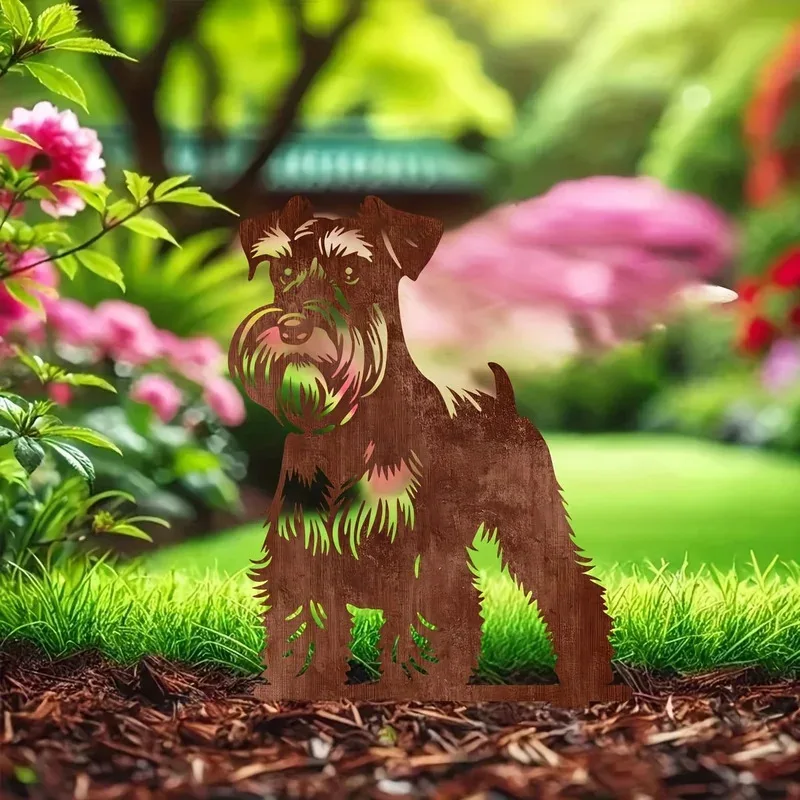 1 Stück Schnauzer Hund-Gartenstecker aus rostfreiem Metall – klassisches Design, Haustier-Gedenk- und Hofdekoration, perfekt für den Muttertag
