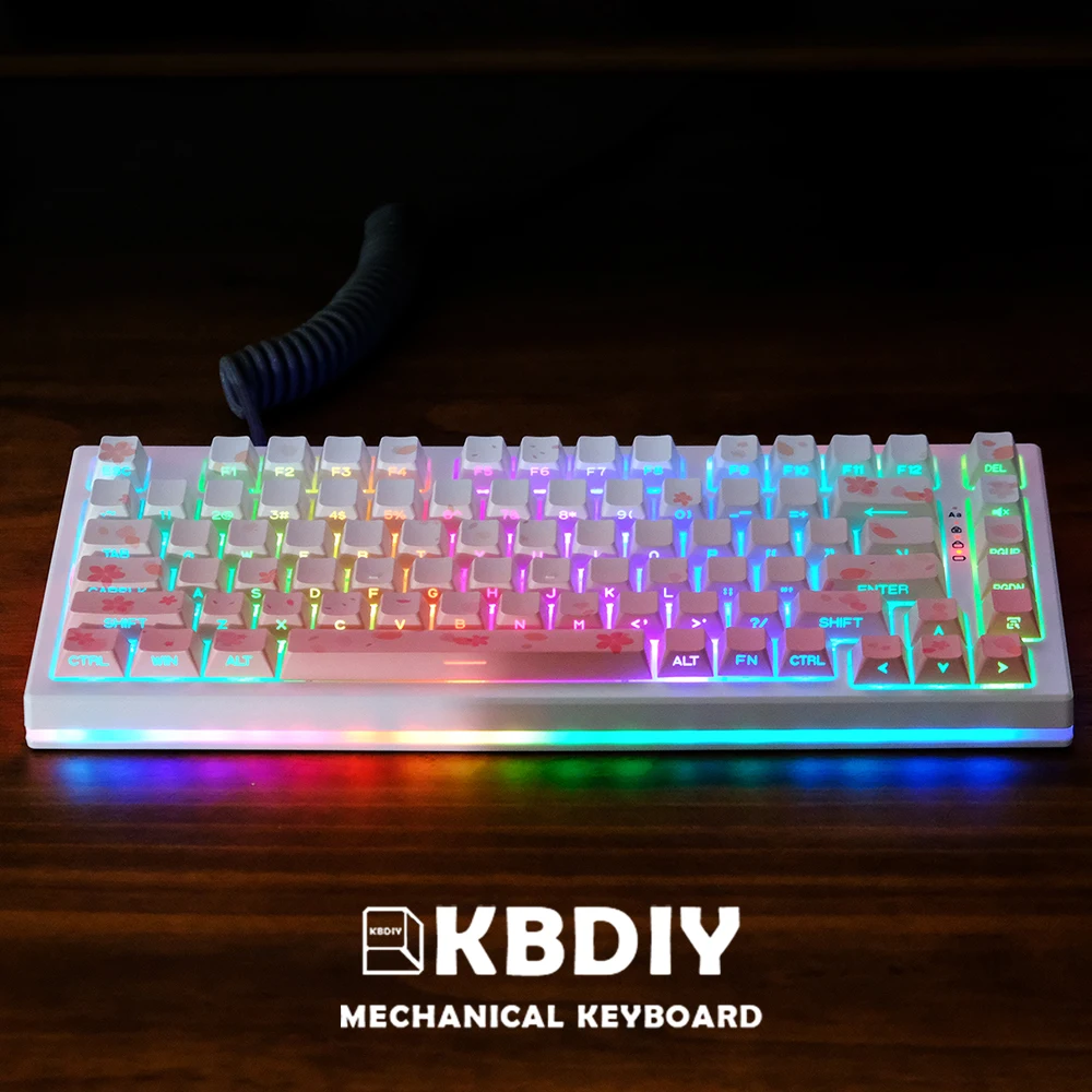 Kbdiy-sakura-side Print Keycaps Grupo Pbt para Teclado Mecânico Gaming Cereja Perfil Personalizado para Interruptores mx 132 Teclas por Conjunto - Imagem 3