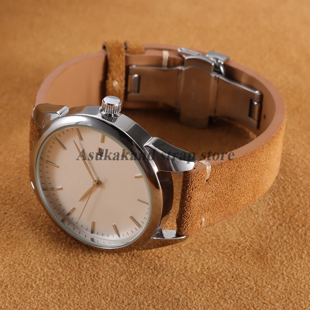 Quick Release Suede Calfskin Watch Strap with Butterfly Buckle
