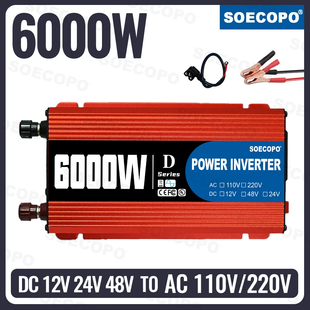 อินเวอร์เตอร์อัจฉริยะ Ultra 6000W รองรับไฟฟ้าอินพุต 12V/24V/48V สำหรับเอาต์พุต 110V/220V อินเวอร์เตอร์พกพา 6000W เหมาะสำหรับรถบ้านและรถบรรทุก 1