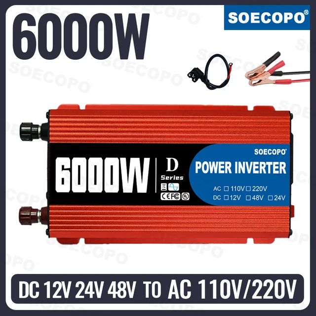 อินเวอร์เตอร์อัจฉริยะ Ultra 6000W รองรับไฟฟ้าอินพุต 12V/24V/48V สำหรับเอาต์พุต 110V/220V อินเวอร์เตอร์พกพา 6000W เหมาะสำหรับรถบ้านและรถบรรทุก 1