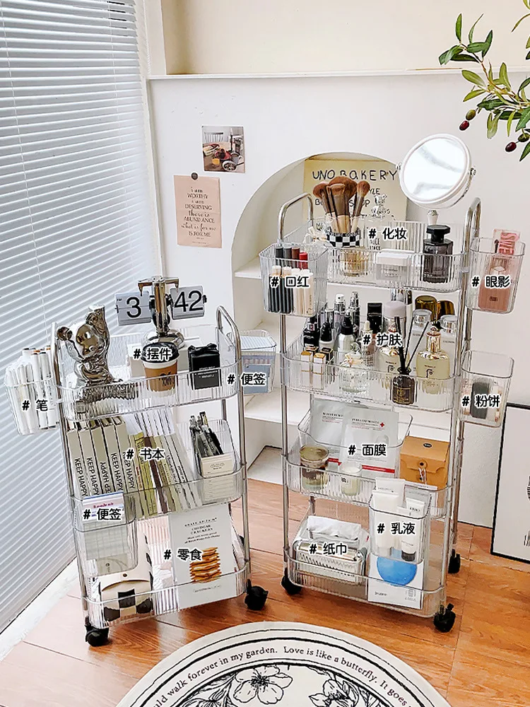 Transparent Storage Rack Trolley Cosmetics Kitchen Bathroom Bedroom Multi Storey Snacks Wheels Organizer Home
