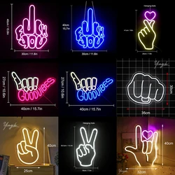 Peace Gesture Neon Sign Light LED Heart Hand Symbol Night Lamp Custom Business Logo Decor Wall Art Room Shop Party Birthday Gift