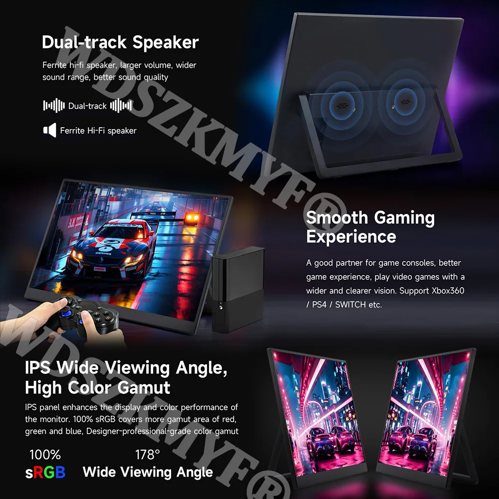 14 inch Portable Monitor FHD 1080P IPS USB-C Mini-HDMI External Second Screen for Mac Laptop PC Switch Xbox PS4/5 Xbox