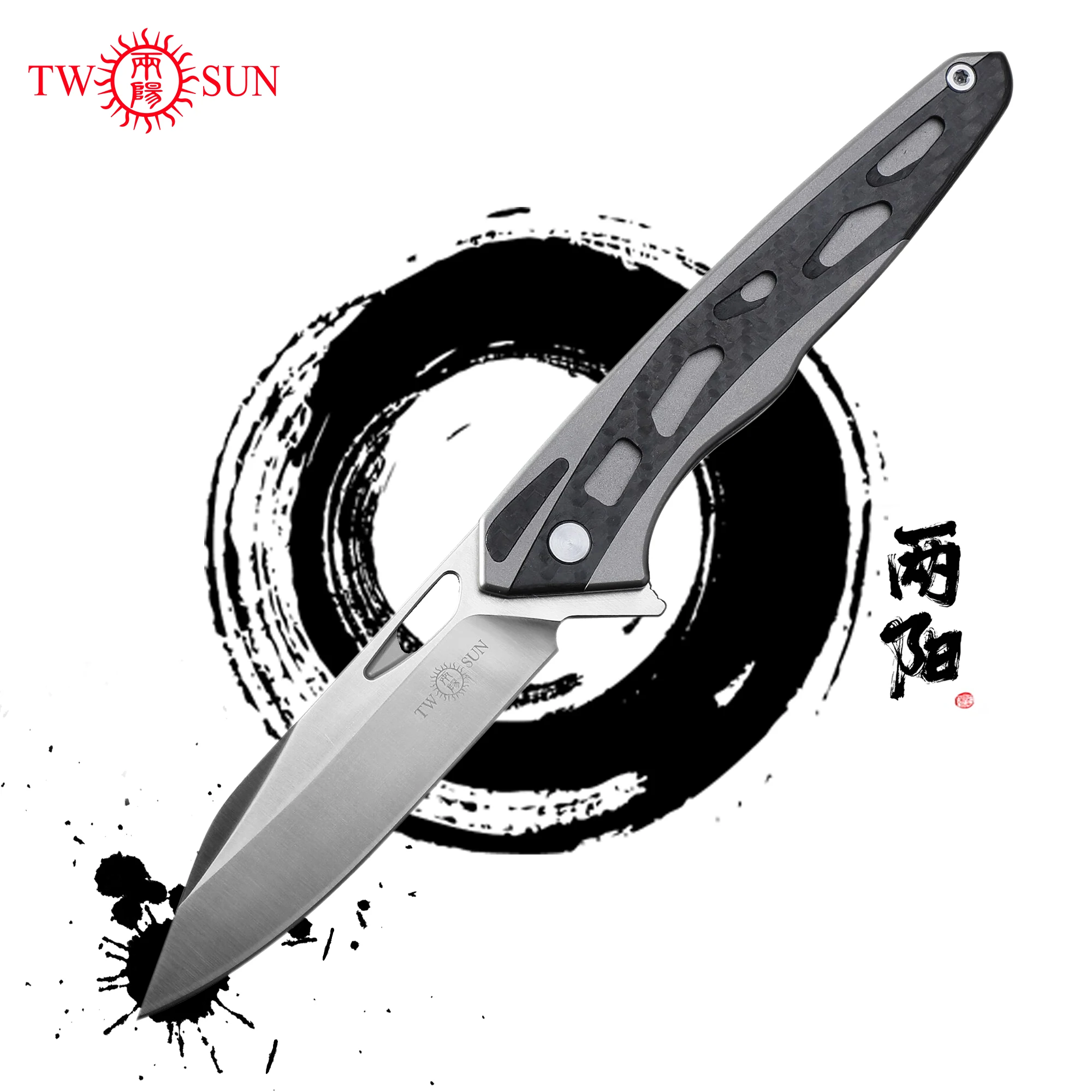 

TWOSUN M390 Steel Folding Knife Blade Titanium + Carbon Fiber Handle Outdoor Camping EDC Pocket Tool Knives TS327