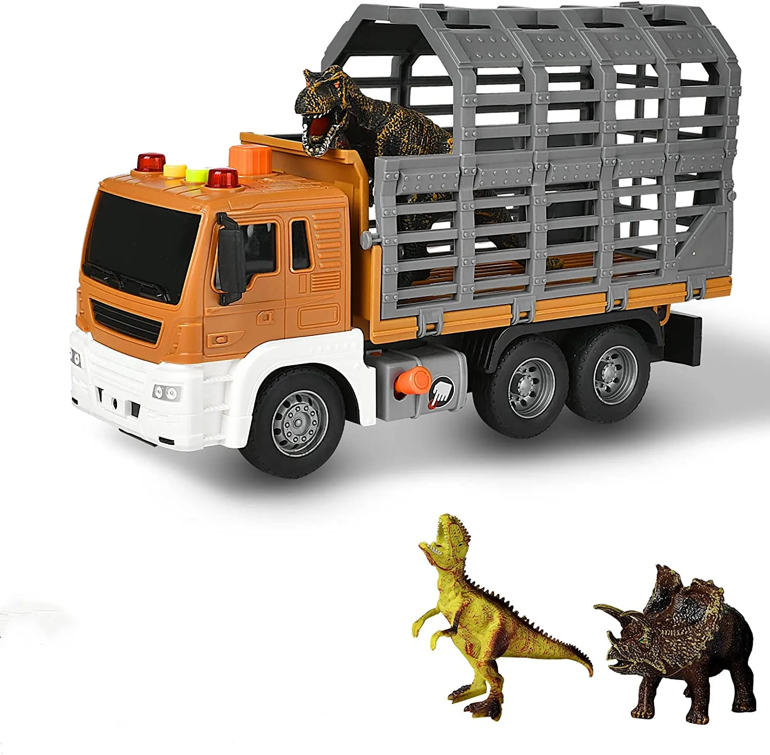 Dinosaur Dump Truck with cage Sound and Light Toy Trucks with 4 Dinosaurs Friction-Powered Toy Truck 2019 new animal 3d transforming dinosaur car toy for boysplastic battery led car with light sound for children kids birthday toy