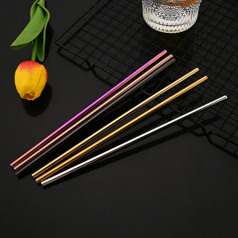 Eco-Friendly Reusable Stainless Steel Drinking Straw Set with Cleaning Brush - 3 Pieces