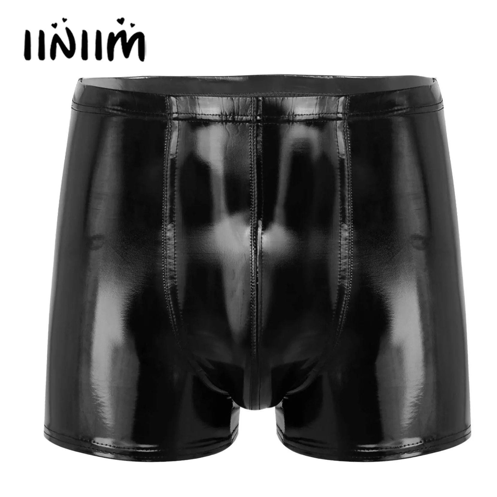 

Mens Bulge Pouch Boxer Briefs Shorts Wet Look Patent Leather Shorts Elastic Waistband Short Pants Clubwear Rave Party Outfit