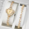 2PCS Set Women Watches Luxury Rhinestone Bracelet Ladies Heart Dial Quartz Wristwatches Dress Clock Montre Femme（Without Box ） 1