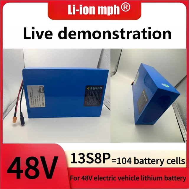 Batterie lithium-ion 48V 30ah 13s8p, batterie électrique 48V 30000mAh 2000W, BMS 50A intégré + chargeur 18650.00 48v 1