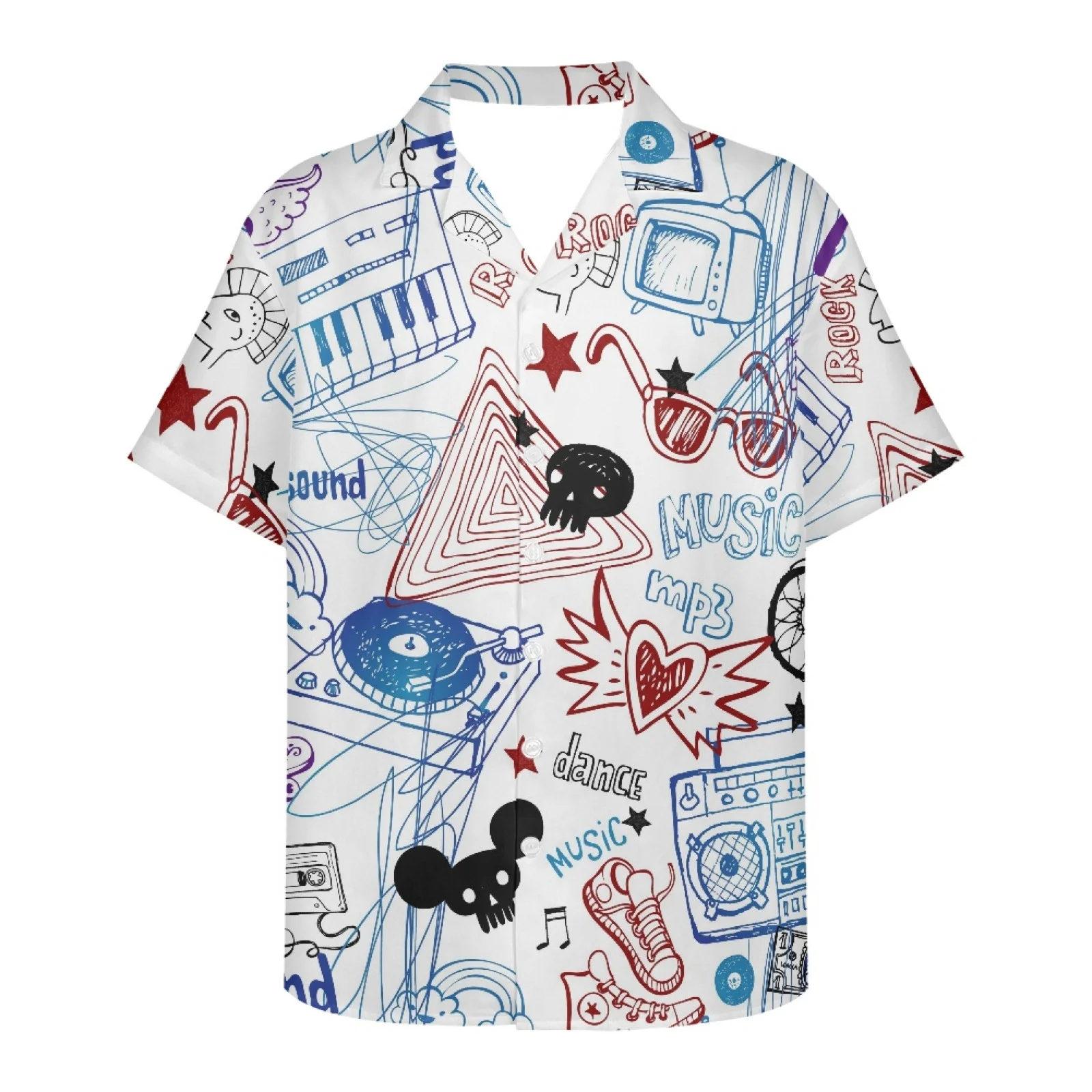 

Music Guitar Rock Patterns Hawaiian Shirts Men Tops Casual Shirt Short Sleeve Button Chemise Loose Vacation Beach Multicolor