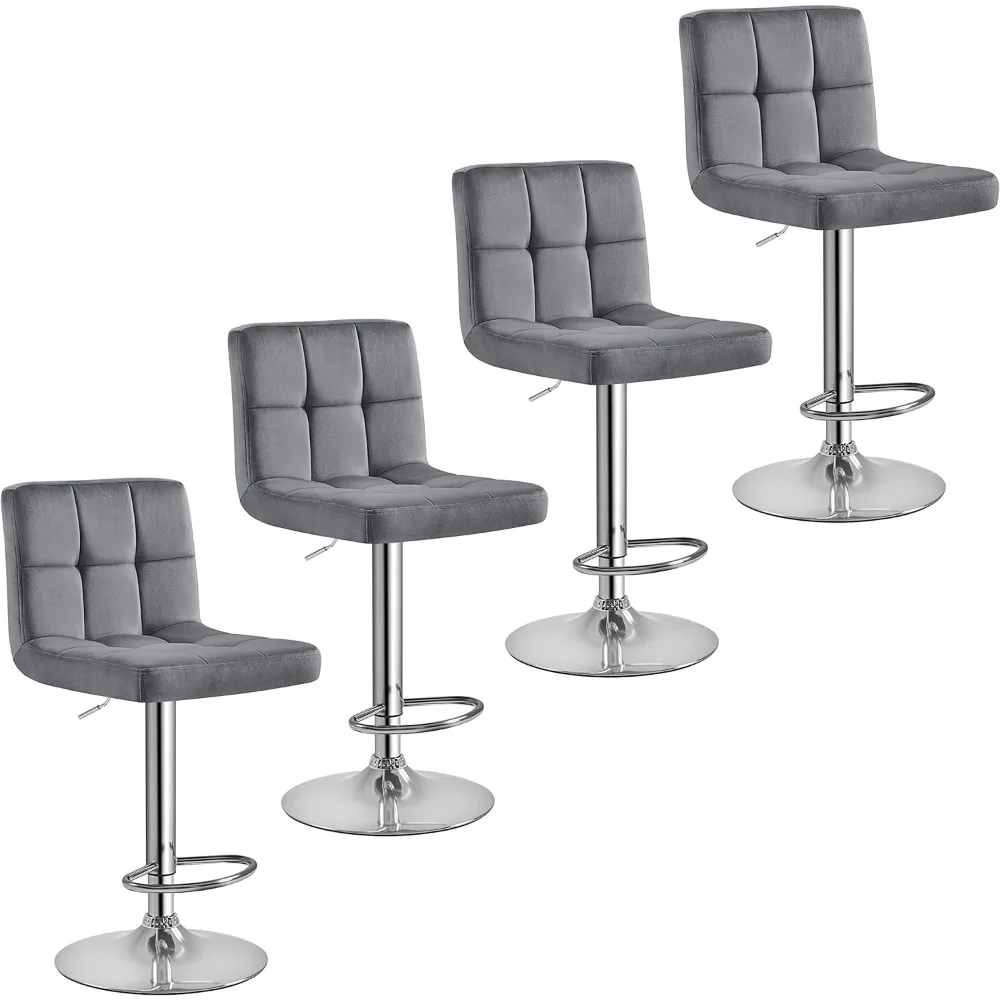 

Yaheetech X-Large Velvet Bar Stools Adjustable Counter Height Swivel Stool Armless Chairs Set of 4 with Bigger Base