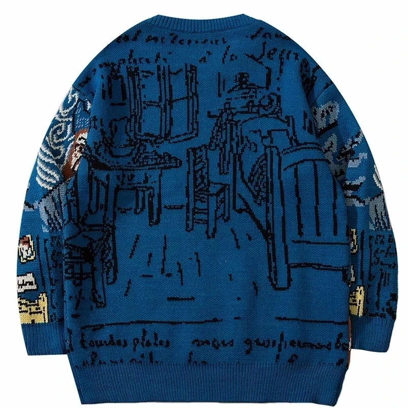 

TPJB Streetwear Knitted Sweater Men Women Graffiti Van Gogh Print Sweaters Knitting Autumn Winter Pullover Causual New Fashion