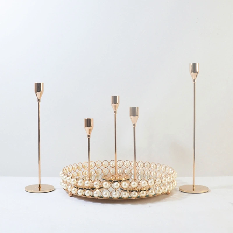 Y4QE Luxury Metal Holders Set of 3 Pillar Table Centerpiece Holder for Wedding Party Home Office Decoration Stand