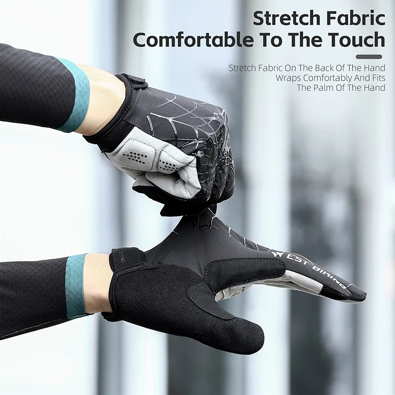 Cycling Gloves WEST BIKING Full Finger Touch Screen Men Women MTB Spider Pattern Anti-Slip Spring Autumn Bicycle