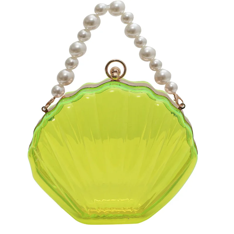 Transparent Acrylic Shell bag PVC Women&rsquo;s Designer Handbag Pearl strap Shoulder Messenger Clutch Bag