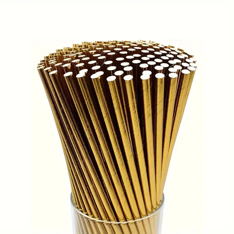 25pcs Golden Paper Straws Set for Party, Wedding and Cocktail High QualityDisposable Drinking Straws