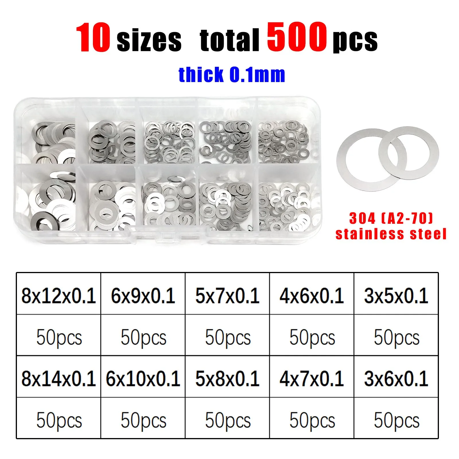 Ultrathin Stainless Steel Flat Washer and Shim Assortment Kit