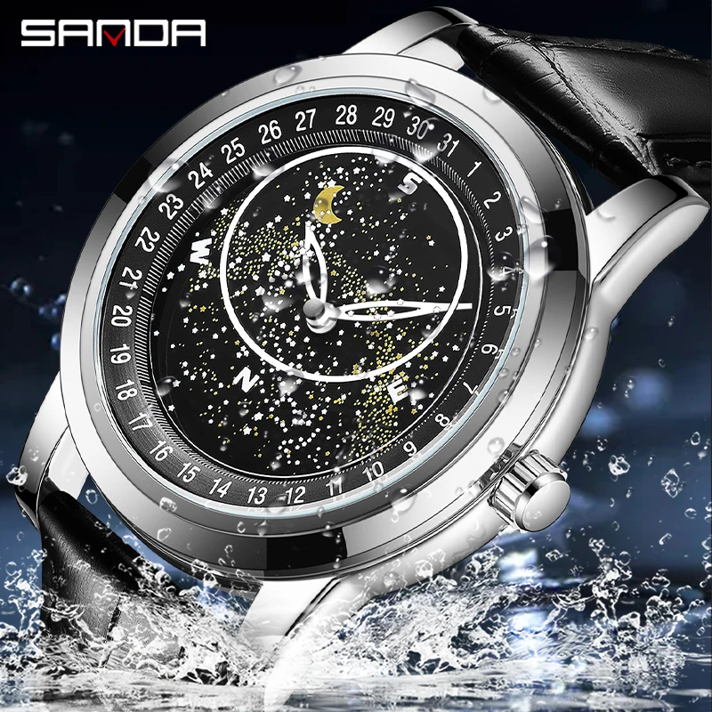 SANDA New Quartz Watch Fashion Trend Korean Version 7002 Belt Rotary Dial Men's Watch Glow in the Night Watch Waterproof Reloj imagine dragons night visions expanded version 2cd